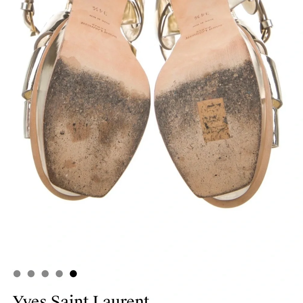 Yves Saint Laurent Shiny Gold Strappy Heels - Picture 5 of 6